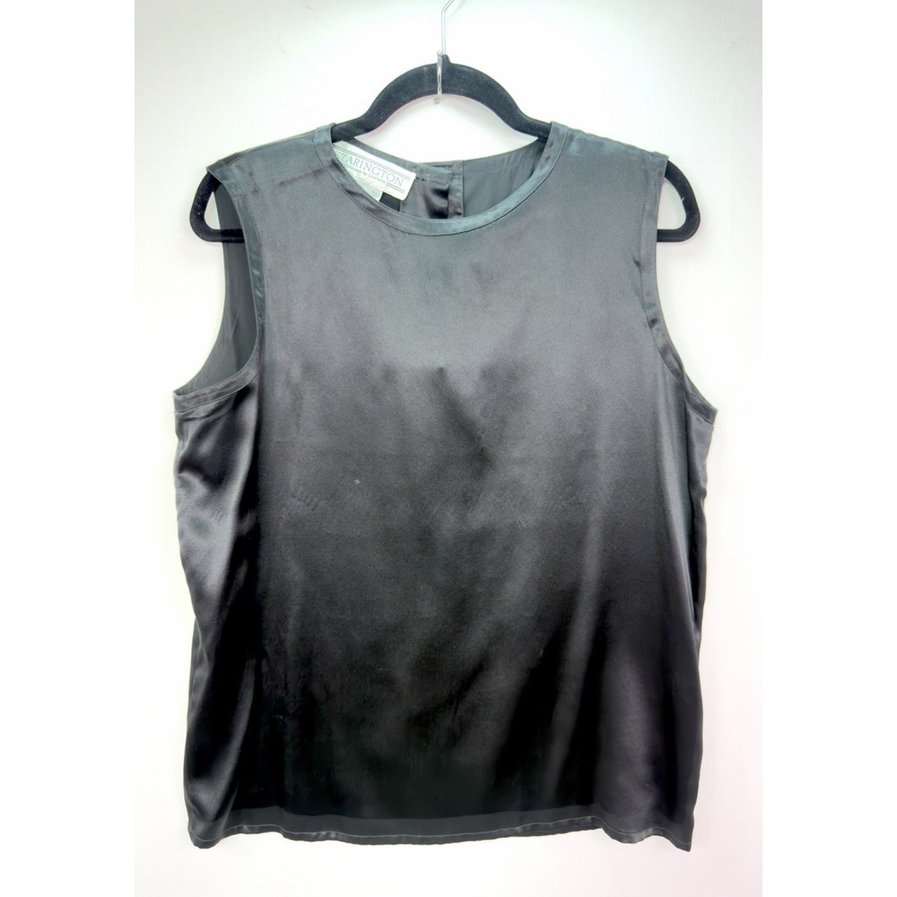 Vtg Starington 100% Silk Sleeveless Shell Blouse Black Women's Size 12 Hong Kong